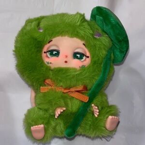 Green Plush Keychain/Bag Charm with Orange Bow